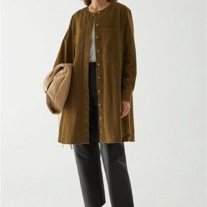 COS Long Sleeve Corduroy Button Front Shirt Dress in Green Size 6